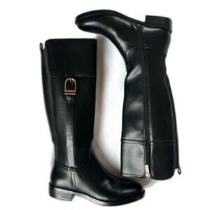 Tommy Hilfiger Roundup Vegan Black Knee High Black Gold Accent Boots Size 7.5
